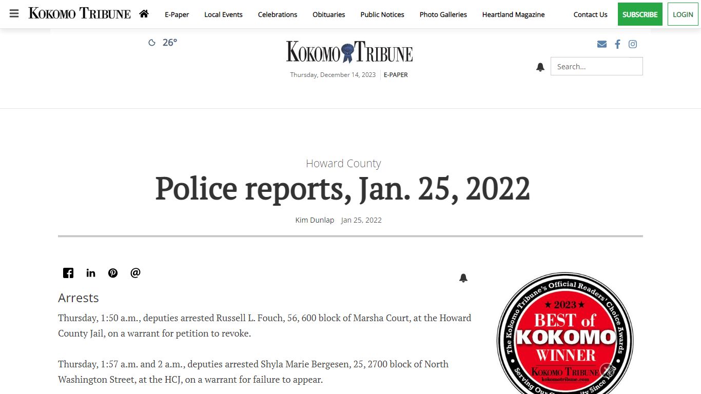 Police reports, Jan. 25, 2022 | News | kokomotribune.com